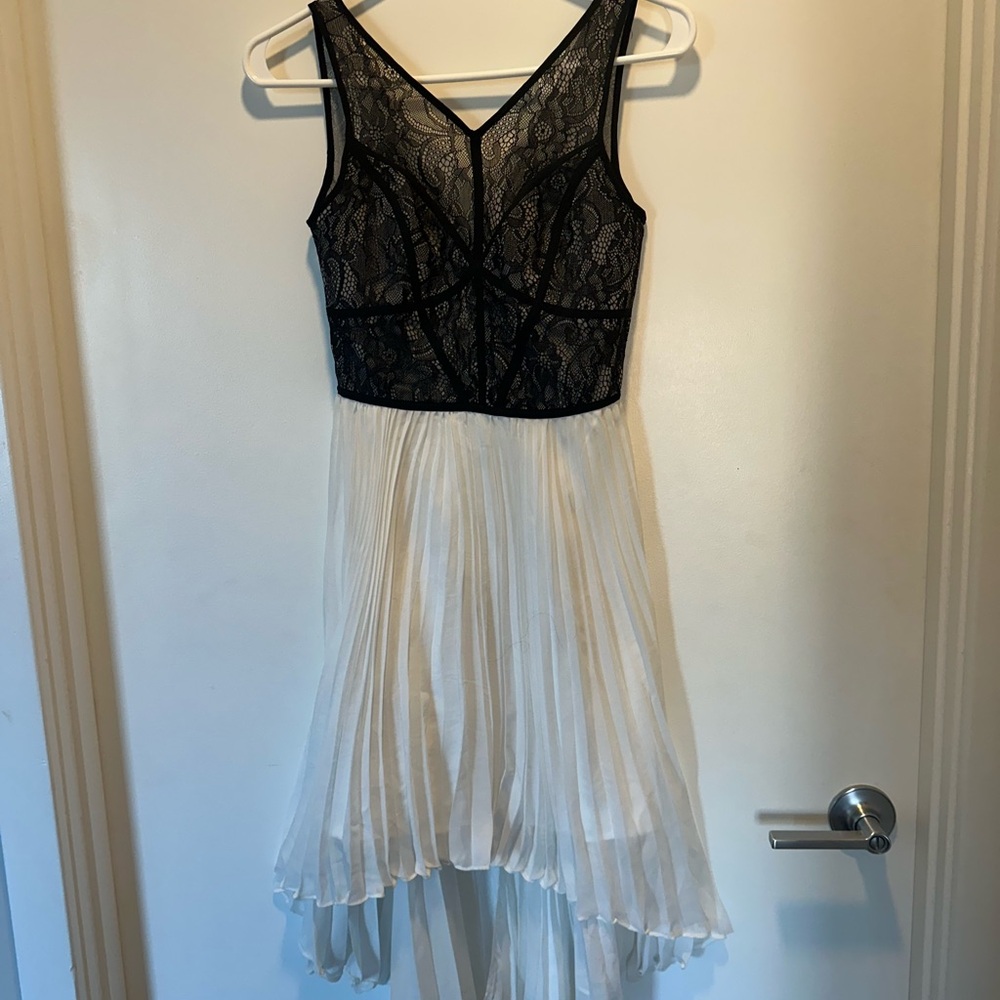 Elegant Black Lace and White Pleated Dress